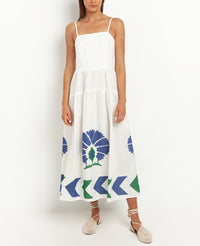 STRAPPY LINEN DRESS "PEACOCK"