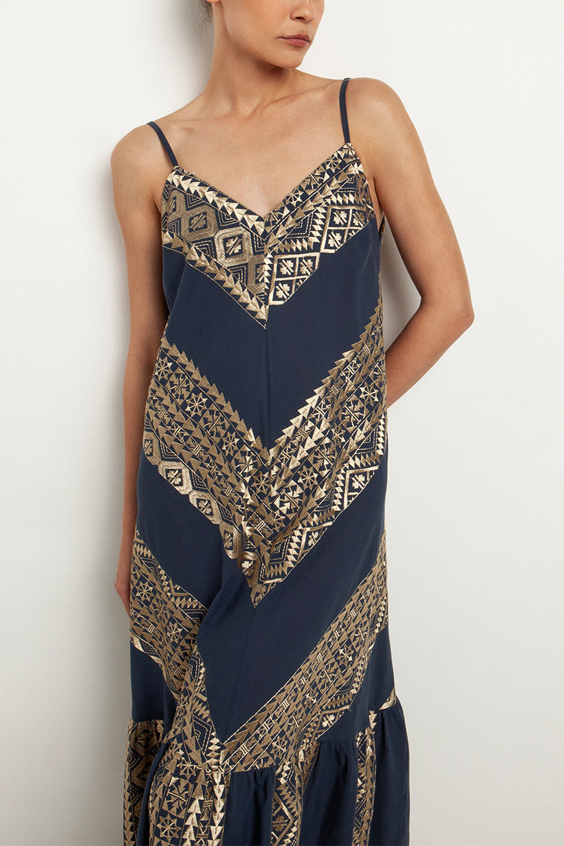 STRAPPY MIDI DRESS "EMBROIDERED"