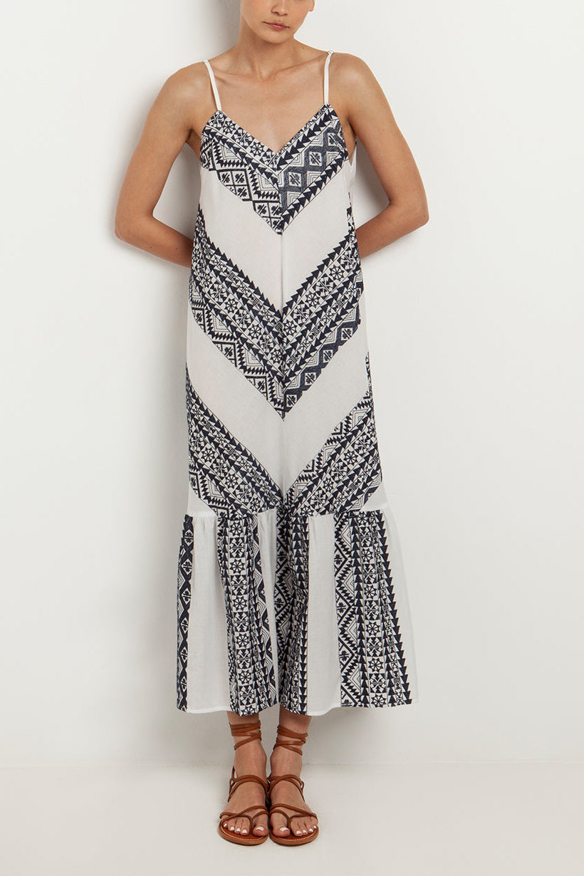 STRAPPY MIDI DRESS "EMBROIDERED"