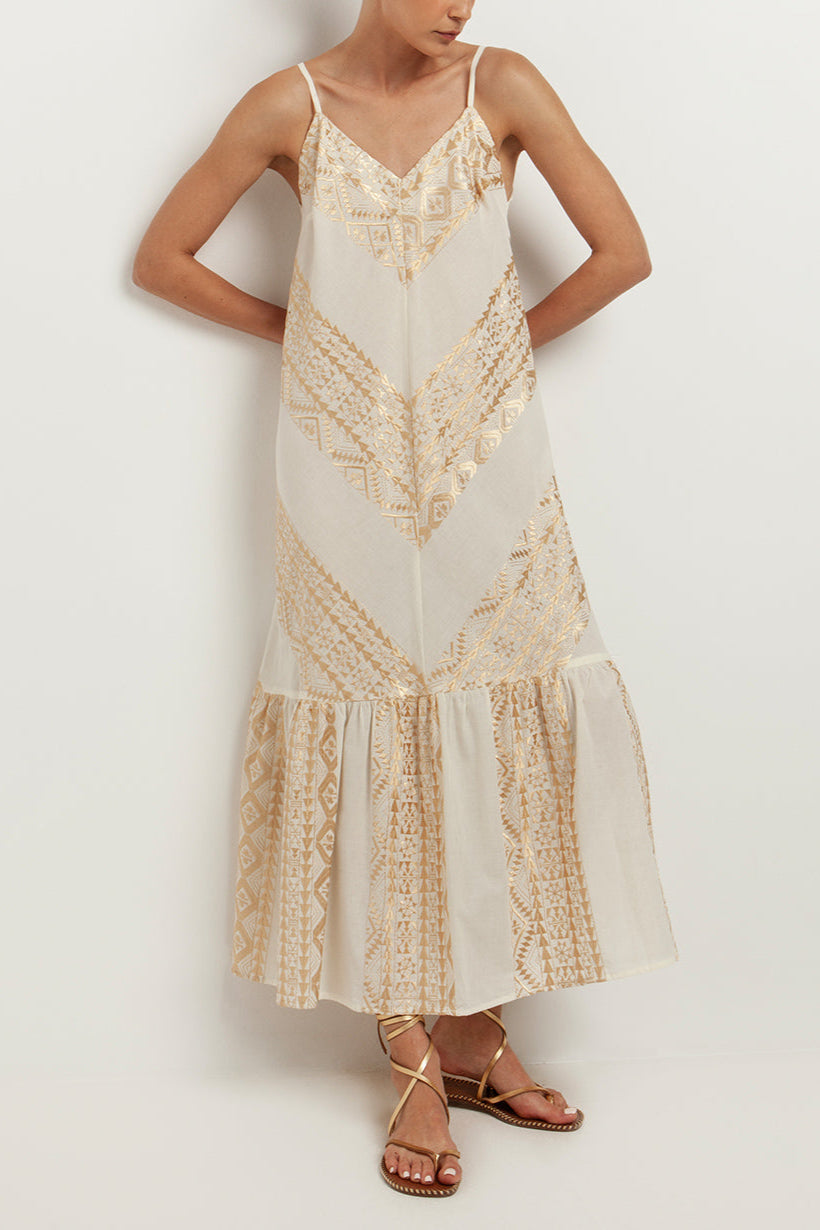 STRAPPY MIDI DRESS "EMBROIDERED"