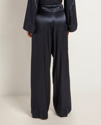 LONG VISCOSE PALAZZO PANTS "SILKY" - NAVY