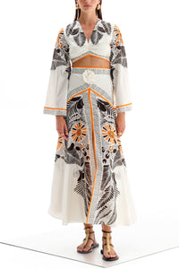 CROPPED BLOUSE "ALTHEA" WHITE/BLACK/ORANGE