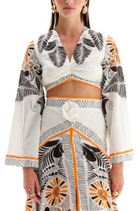 CROPPED BLOUSE "ALTHEA" WHITE/BLACK/ORANGE