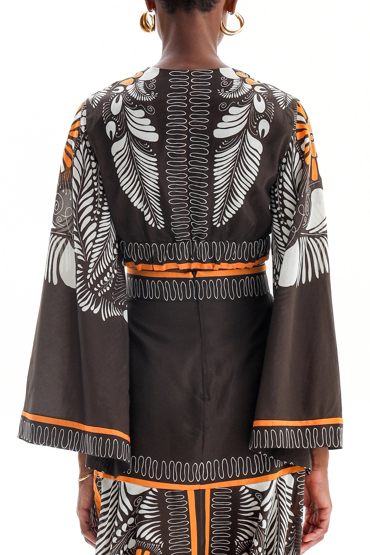 CROPPED BLOUSE "ALTHEA" BLACK/WHITE/ORANGE