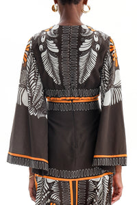 CROPPED BLOUSE "ALTHEA" BLACK/WHITE/ORANGE