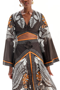 CROPPED BLOUSE "ALTHEA" BLACK/WHITE/ORANGE