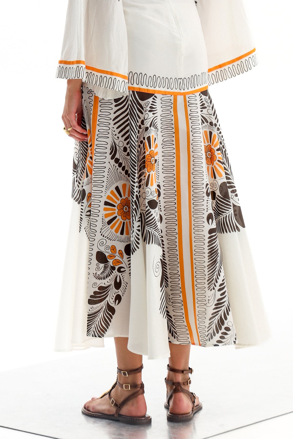 MAXI SKIRT "ALTHEA" WHITE/BLACK/ORANGE
