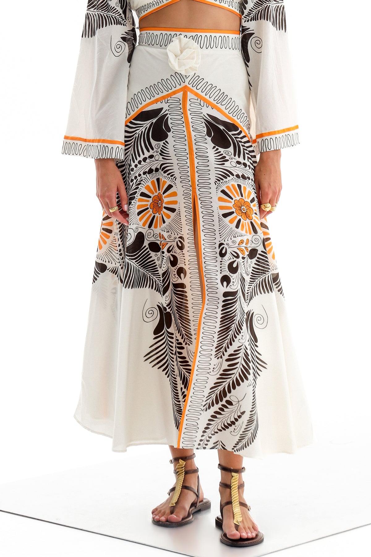 MAXI SKIRT "ALTHEA" WHITE/BLACK/ORANGE