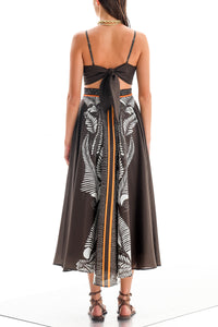 STRAPPY MIDI DRESS "ALTHEA" BLACK/WHITE/ORANGE