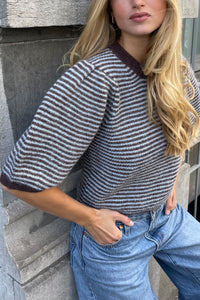 ALPACA PULLOVER PUFF SLEEVES BROWN/LIGHT BLUE