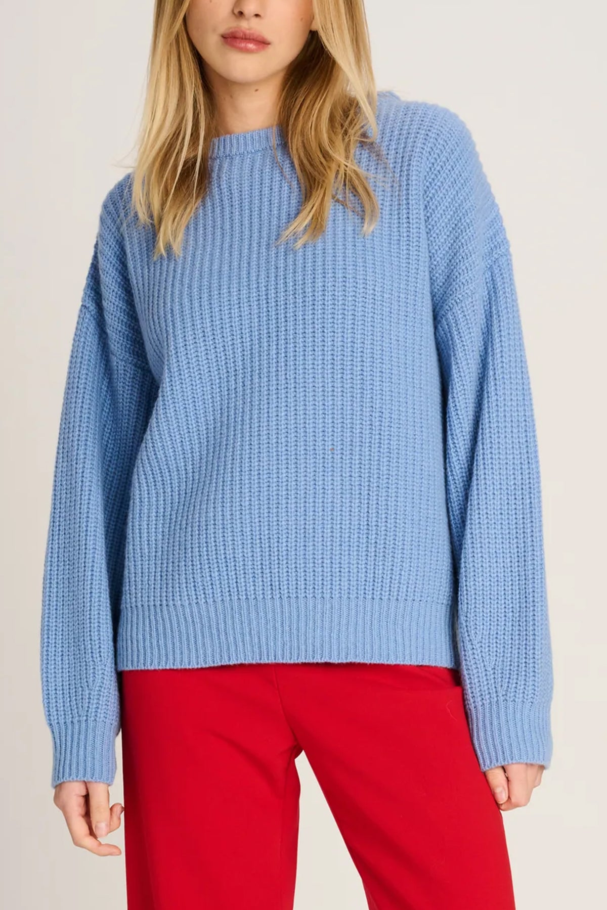 RIBBED CASHMERE PULLOVER PASTEL BLUE