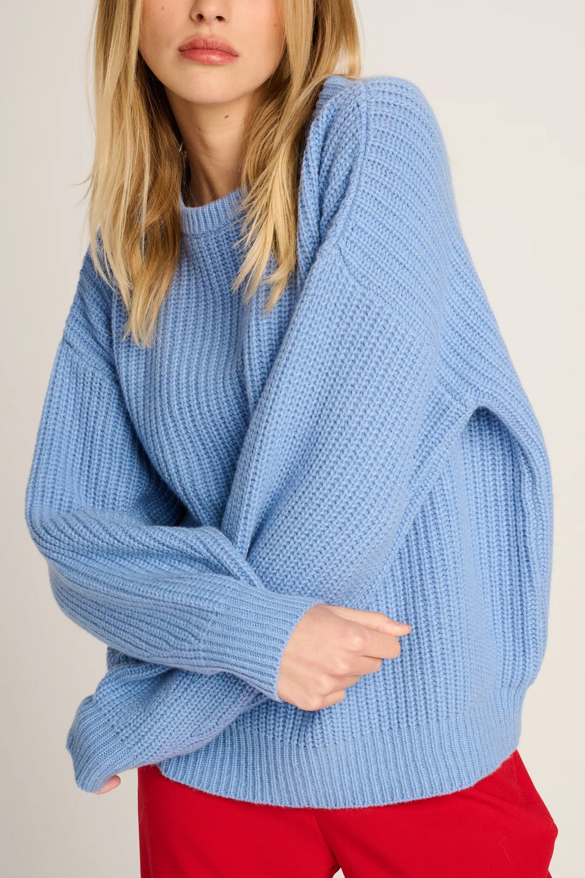 RIBBED CASHMERE PULLOVER PASTEL BLUE