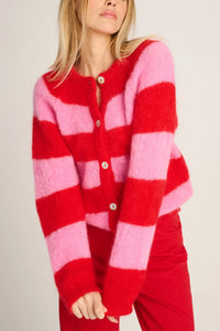 OVERSIZED MOHAIR CARDIGAN „STRIPES“ PINK/RED