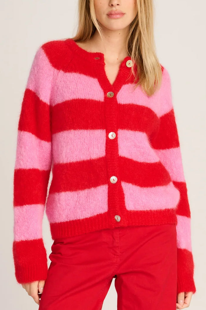 OVERSIZED MOHAIR CARDIGAN „STRIPES“ PINK/RED