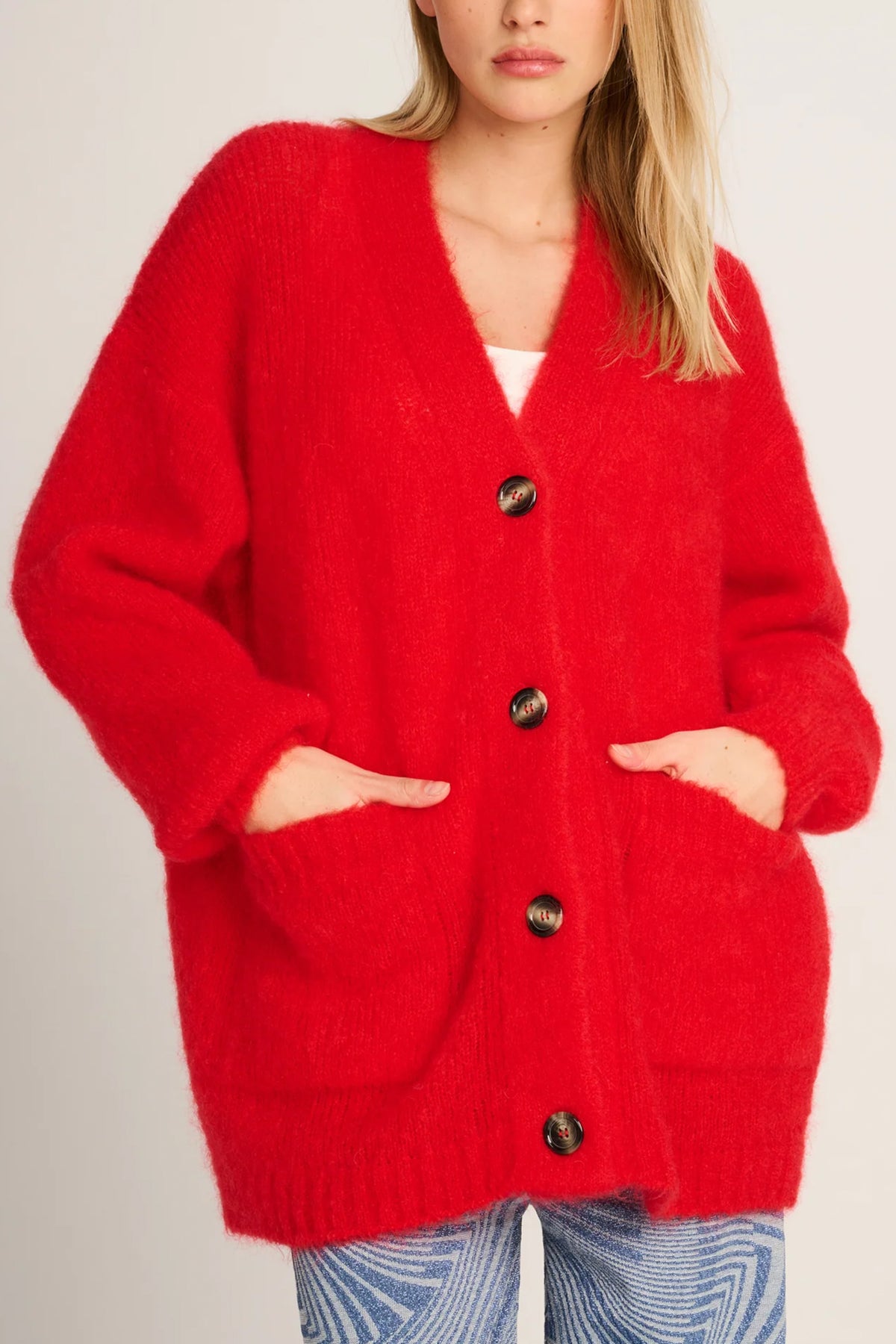 LONG OVERSIZED MOHAIR CARDIGAN "CHARLIE" RED