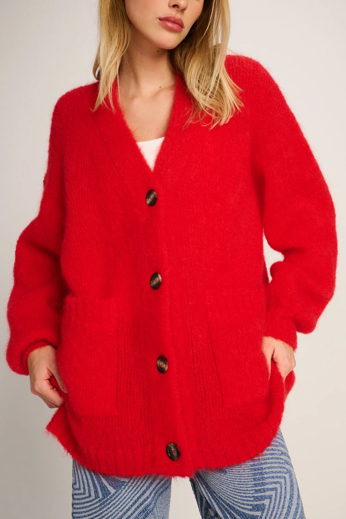 LONG OVERSIZED MOHAIR CARDIGAN "CHARLIE" RED