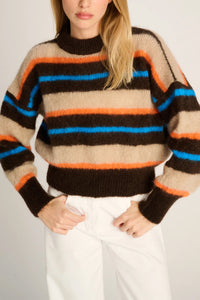 OVERSIZED MOHAIR PULLOVER  „STRIPES" BEIGE/BROWN/BLUE