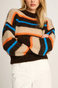 OVERSIZED MOHAIR PULLOVER  „STRIPES" BEIGE/BROWN/BLUE