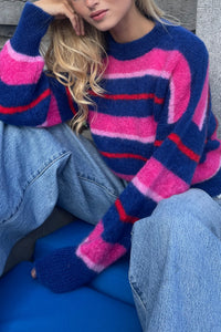 OVERSIZED MOHAIR PULLOVER STRIPES" BLUE/RED/PINK