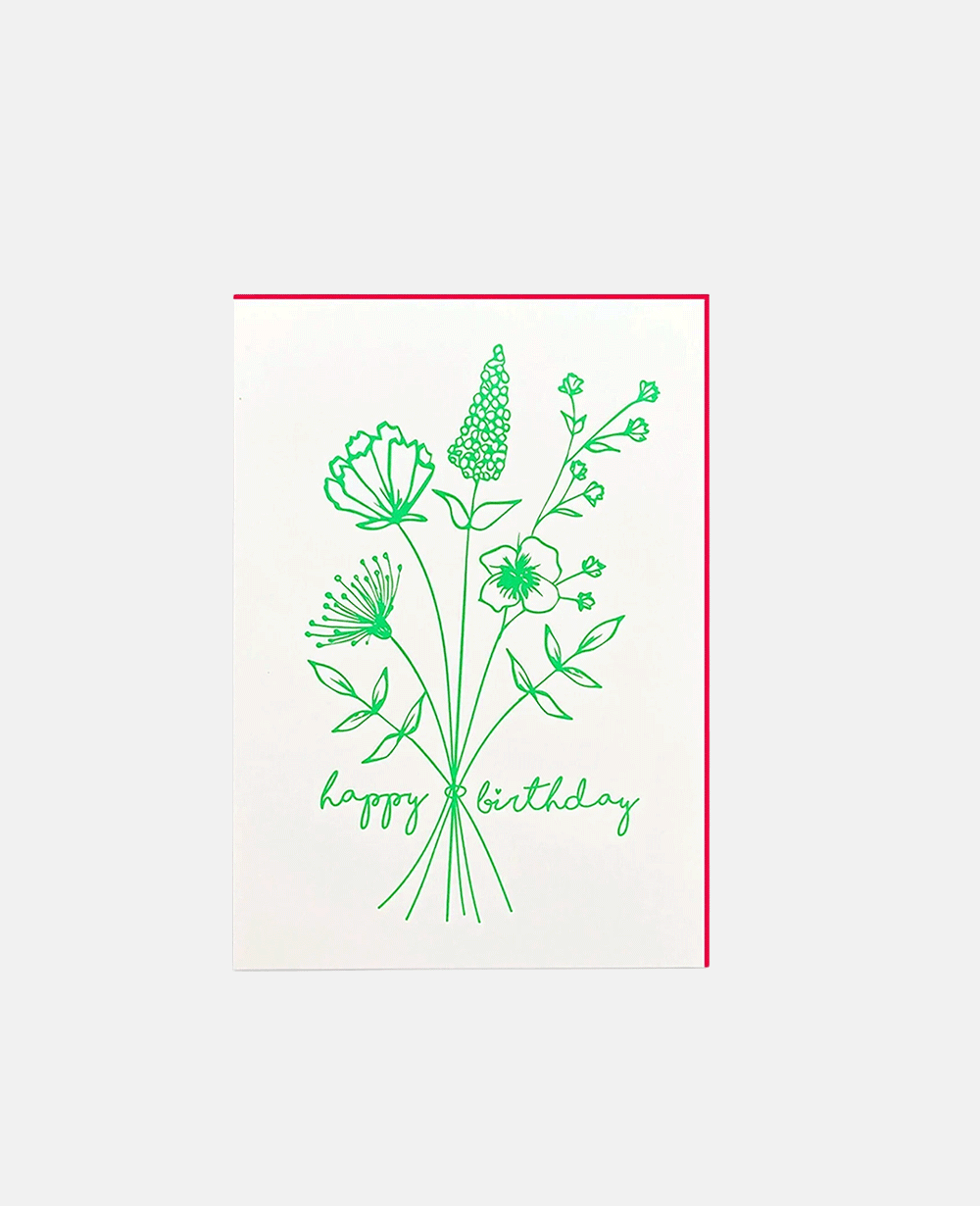 LETTERPRESS CARD "HAPPY BIRTHDAY" GREEN/NEONPINK