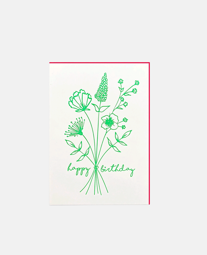LETTERPRESS CARD "HAPPY BIRTHDAY" GREEN/NEONPINK