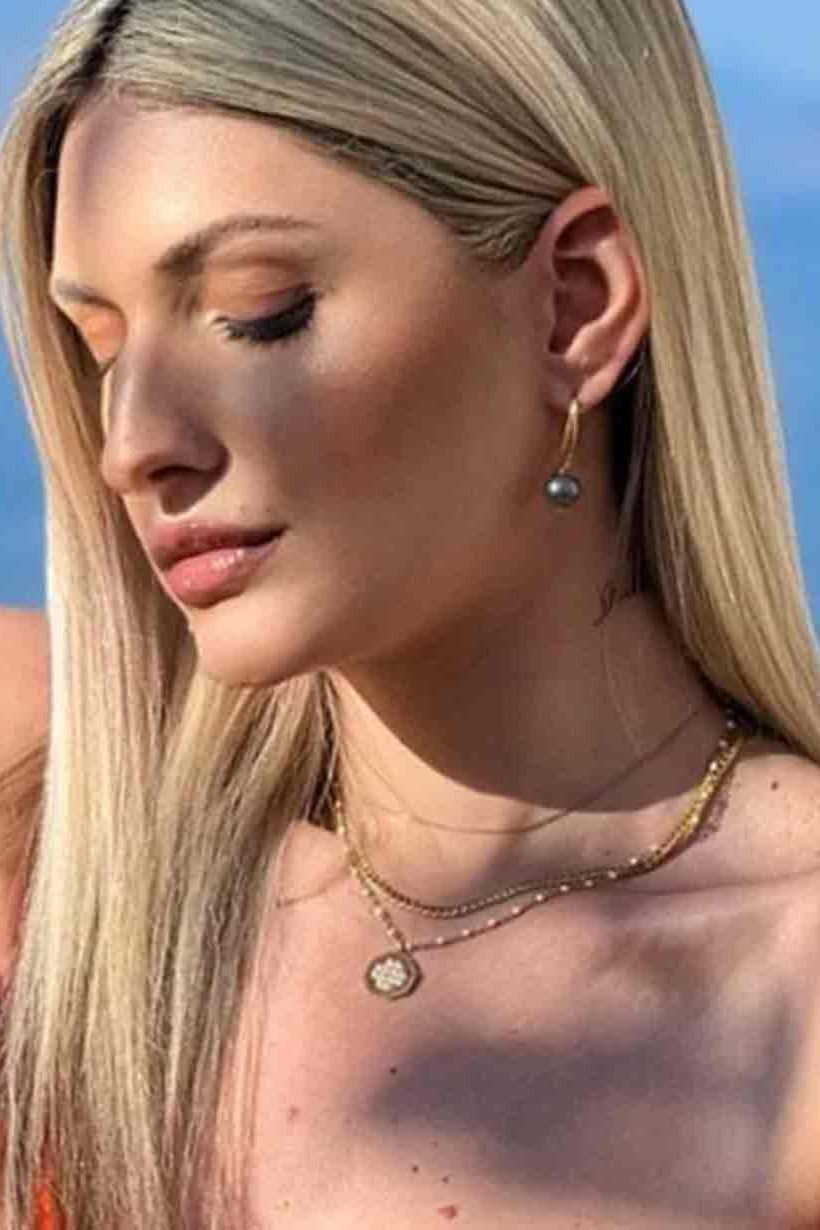 EARRINGS "HANGING PEARLS" PETROL