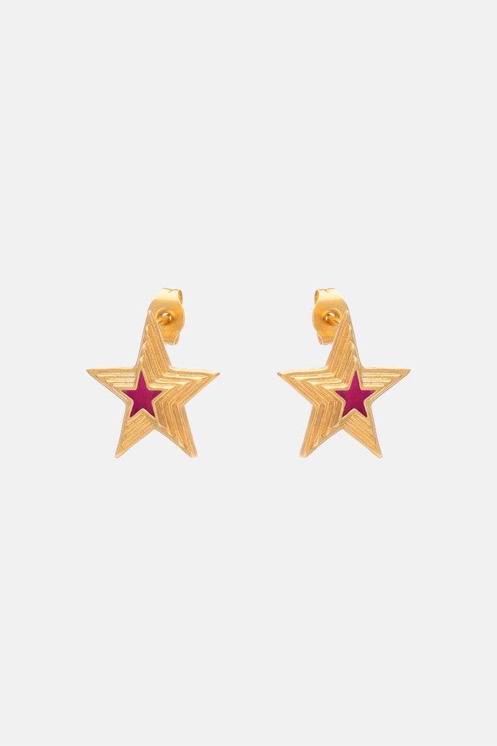 EARRINGS "RISING STAR" GOLD/FUCHSIA