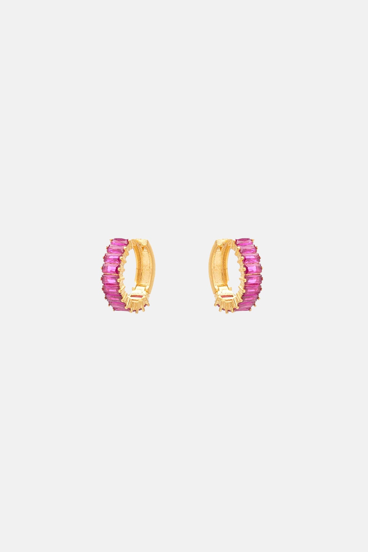 SMALL ZIRCONIA HOOPS "ELLE" GOLD/FUCHSIA