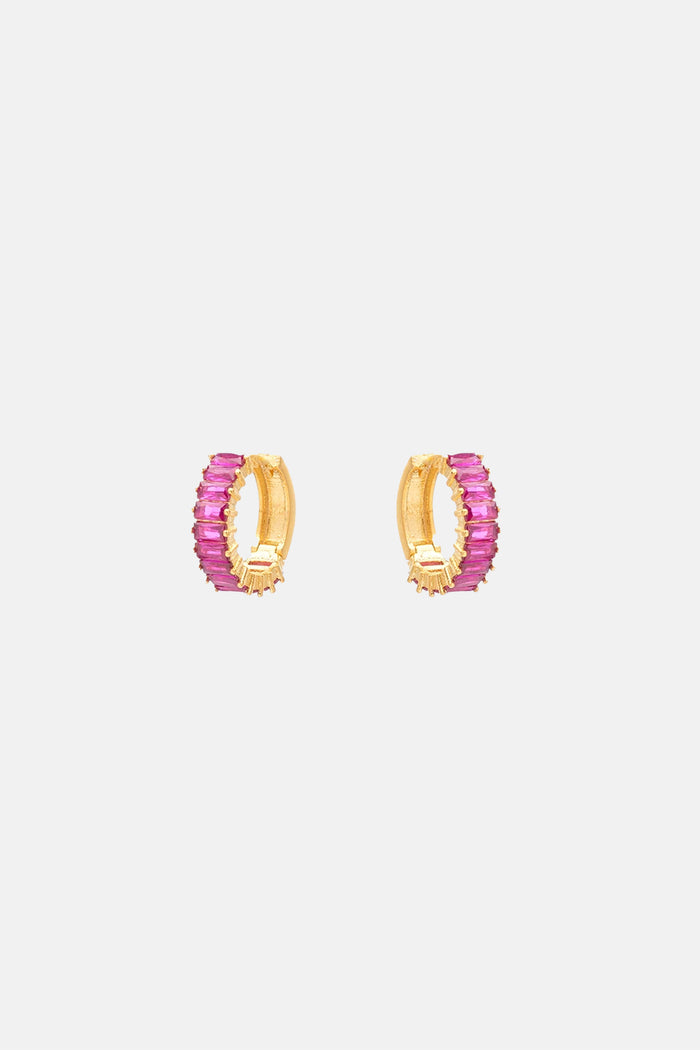 SMALL ZIRCONIA HOOPS "ELLE" GOLD/FUCHSIA