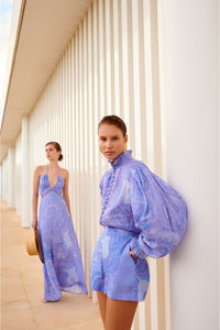 DRESS WITH CUT-OUTS "SYMI" LILAC/BLUE