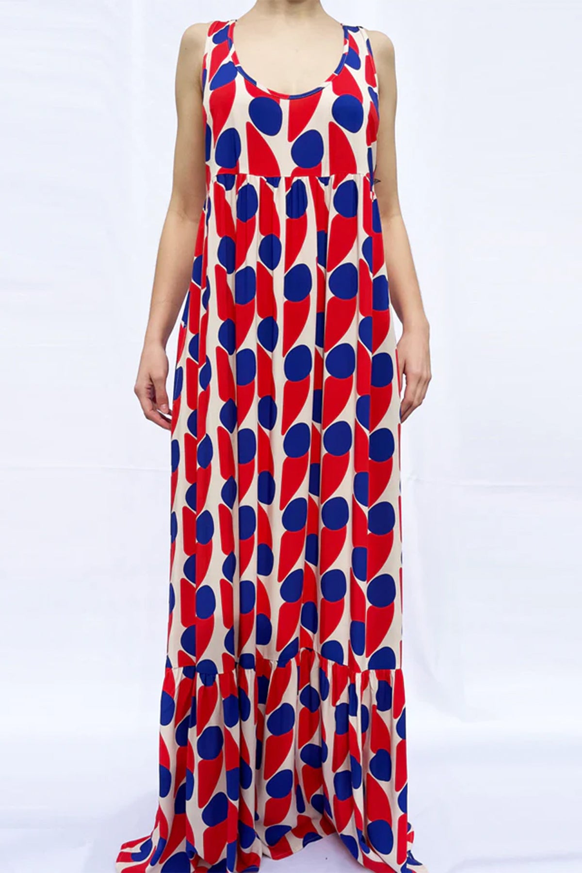 LONG VISCOSE DRESS "TSAROUHI" BLUE/WHITE/RED