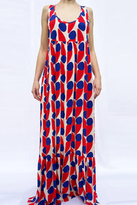 LONG VISCOSE DRESS "TSAROUHI" BLUE/WHITE/RED