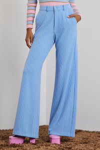 CABLE PATTERN KNIT TROUSERS LIGHT BLUE