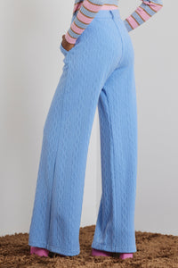 CABLE PATTERN KNIT TROUSERS LIGHT BLUE