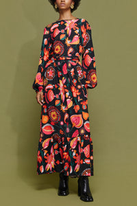 LONG DRESS WITH FLOWER PRINT MULTICOLOR