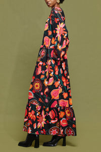 LONG DRESS WITH FLOWER PRINT MULTICOLOR