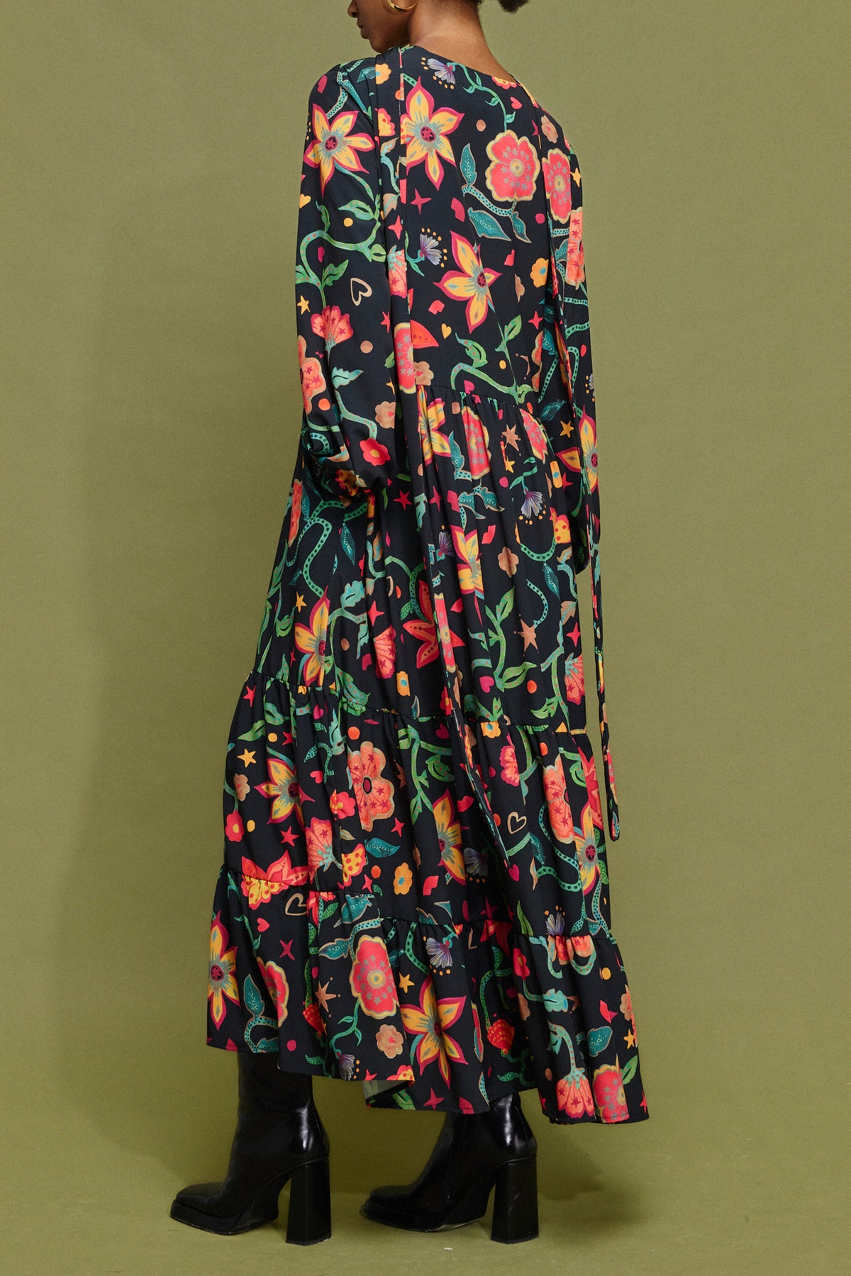 MIDI DRESS WITH FLOWER PRINT MULTICOLOR
