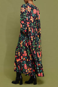 MIDI DRESS WITH FLOWER PRINT MULTICOLOR
