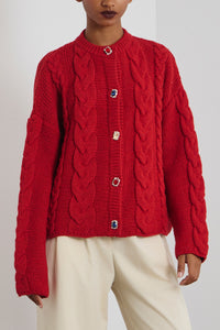 OVERSIZED KNIT CARDIGAN WITH JEWEL BUTTONS RED