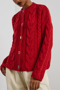OVERSIZED KNIT CARDIGAN WITH JEWEL BUTTONS RED