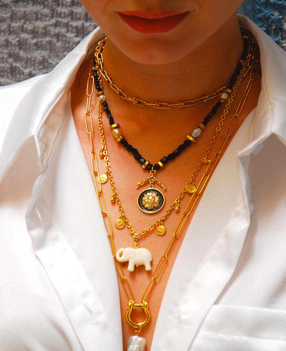 NECKLACE "ELEPHANT" GOLD/WHITE