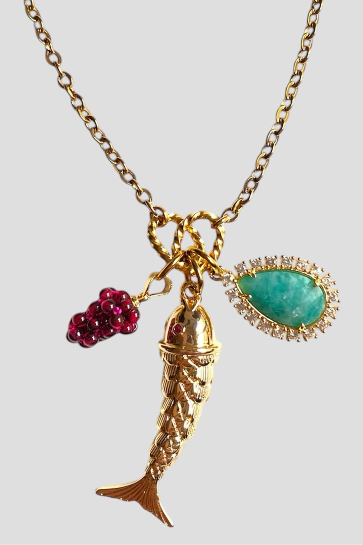 NECKLACE "RODITISA" GOLD/PURPLE/GREEN