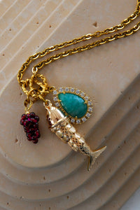 NECKLACE "RODITISA" GOLD/PURPLE/GREEN