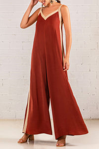 FLOWY JUMPSUIT "ATHENA" CHOCOLATE/GOLD