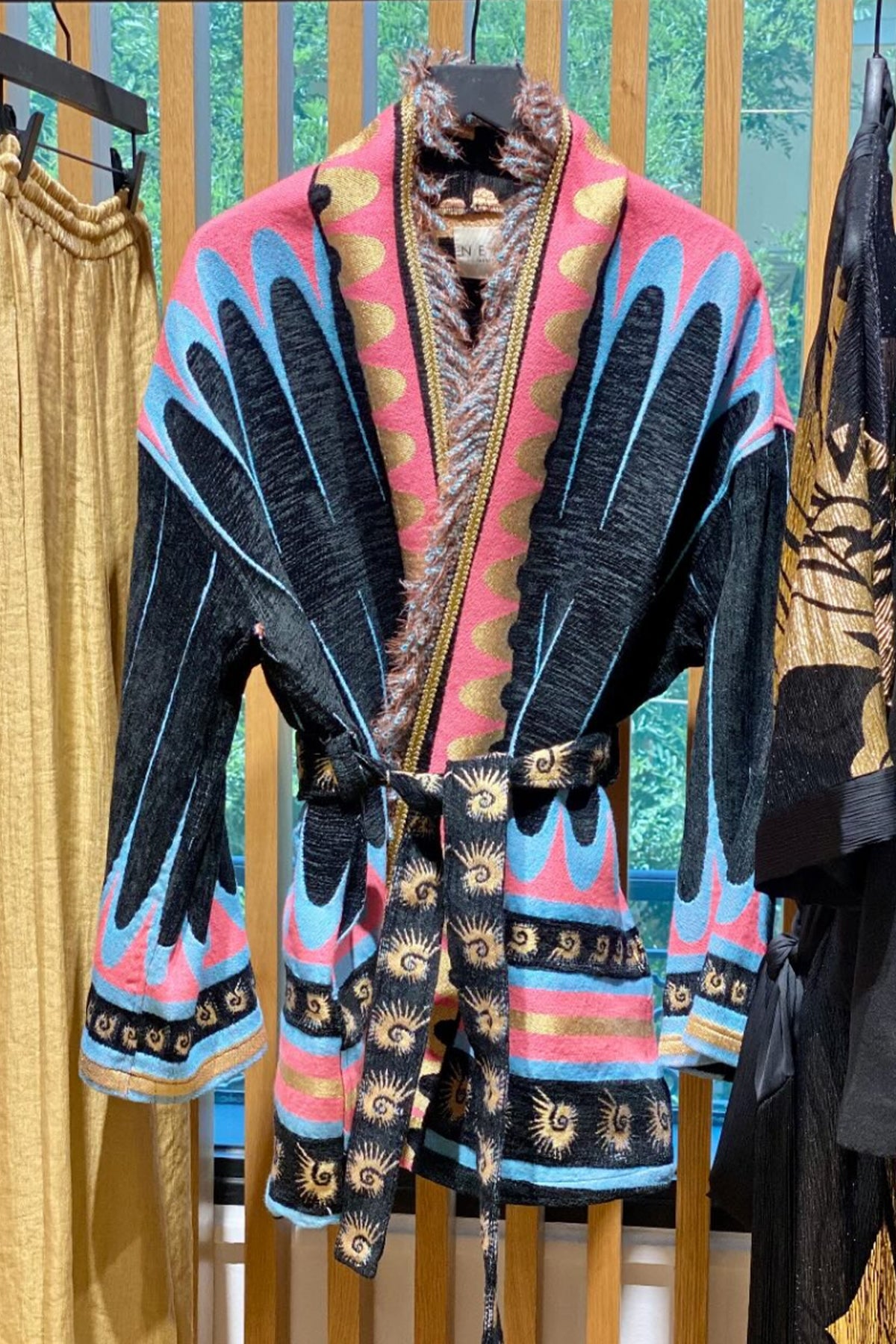 JACQUARD KIMONO JACKET "ILARIA" BLACK