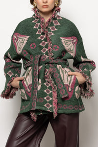 JACQUARD KIMONO JACKET "ELYNA" GREEN