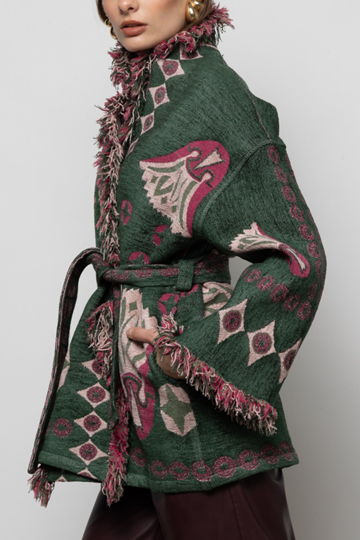 JACQUARD KIMONO JACKET "ELYNA" GREEN