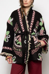 JACQUARD KIMONO JACKET "LYA" BLACK