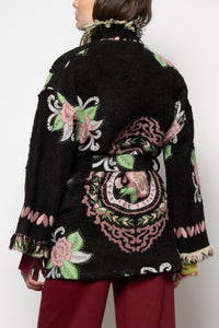 JACQUARD KIMONO JACKET "LYA" BLACK