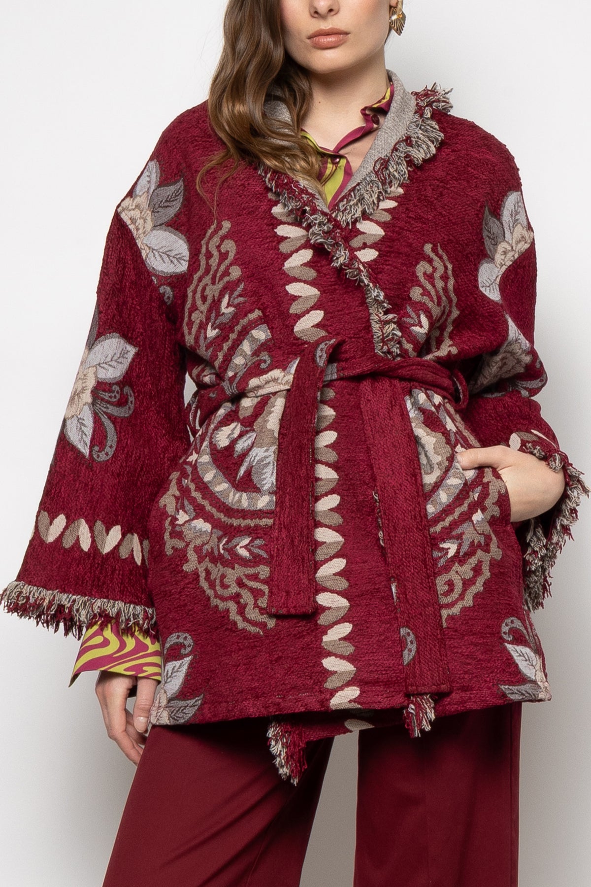 JACQUARD KIMONO JACKET "LYA" BORDEAUX